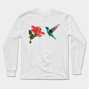 Flying Humming Bird Hibiscus flower Long Sleeve T-Shirt